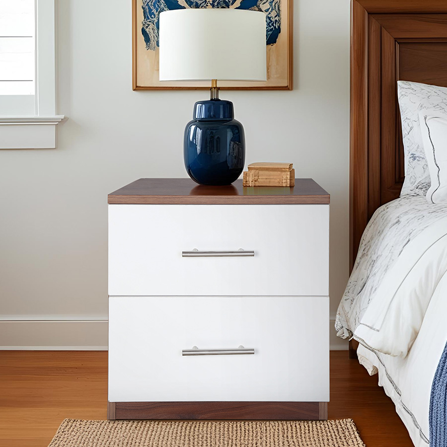 Twilight Bed Side Table (Dark Walnut & Frosty White)