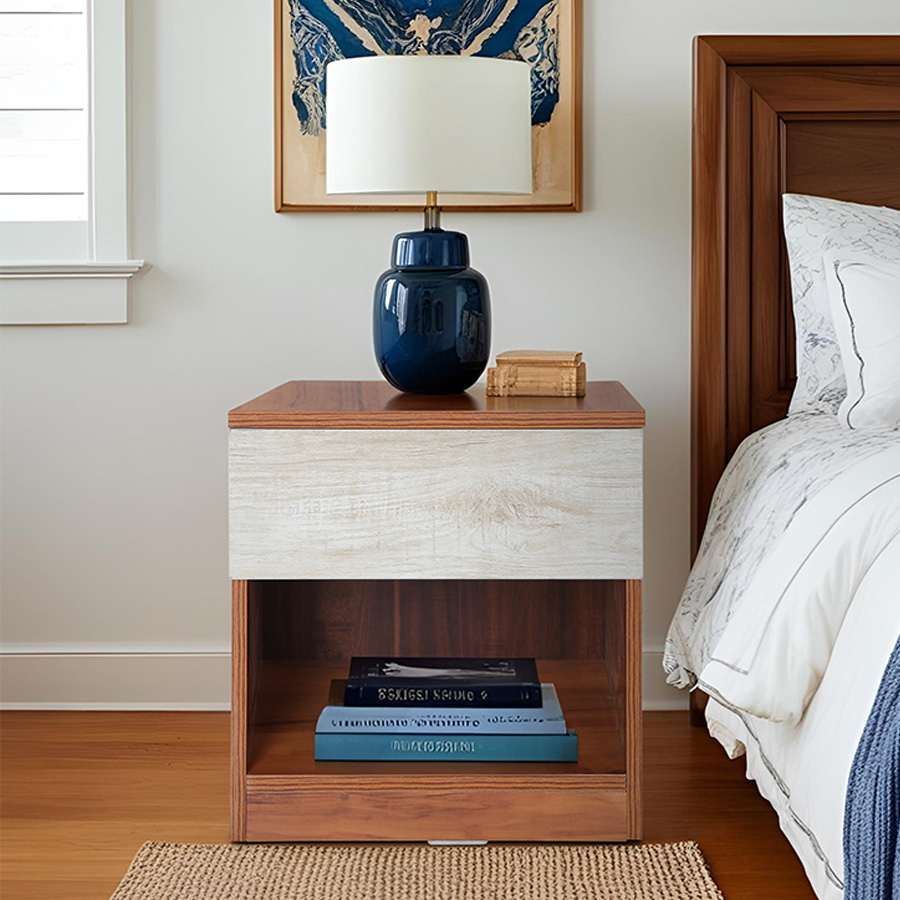 DualTone  Bed Side Table (Natural Teak & Russian White)