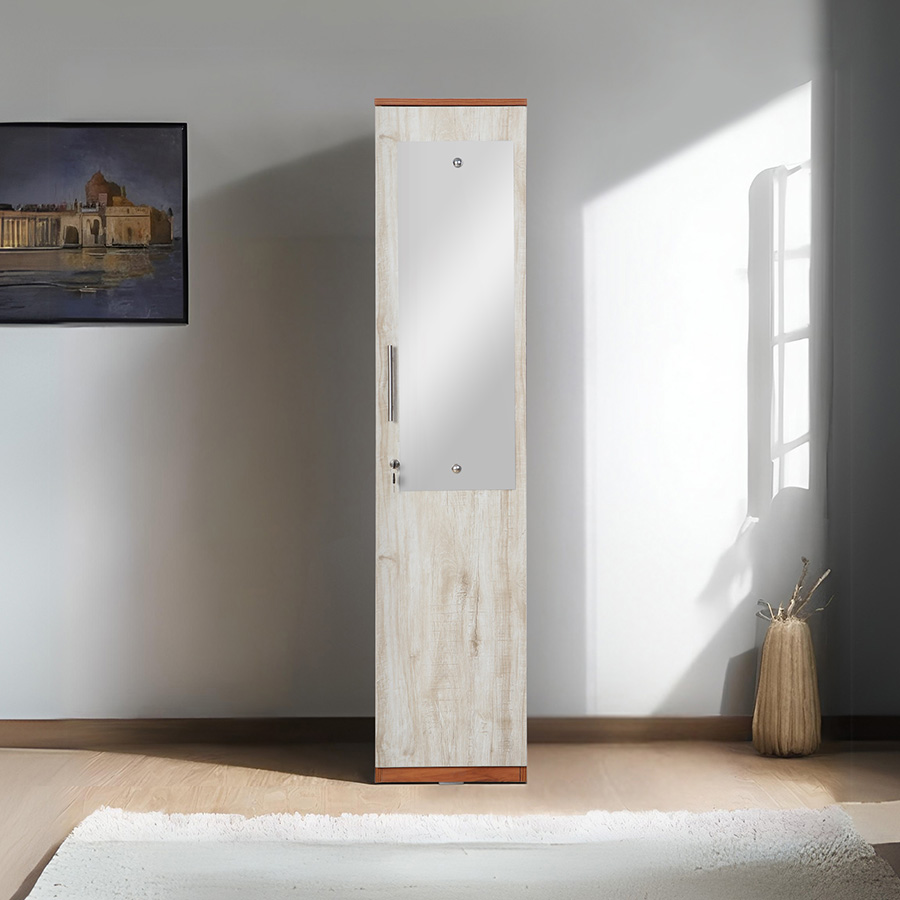 Stylaire 1 Door Wardrobe (Natural Teak & Russian White)