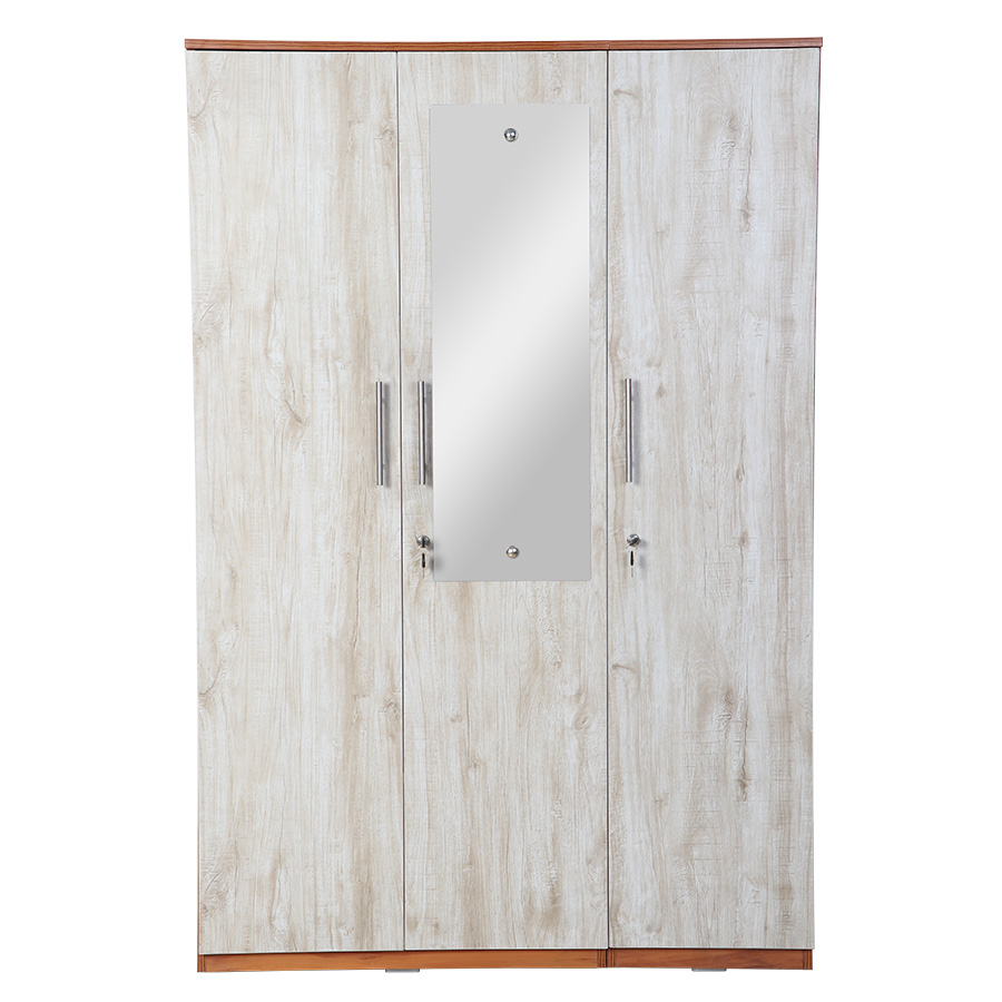Stylaire 3 Door Wardrobe (Natural Teak & Russian White)-2