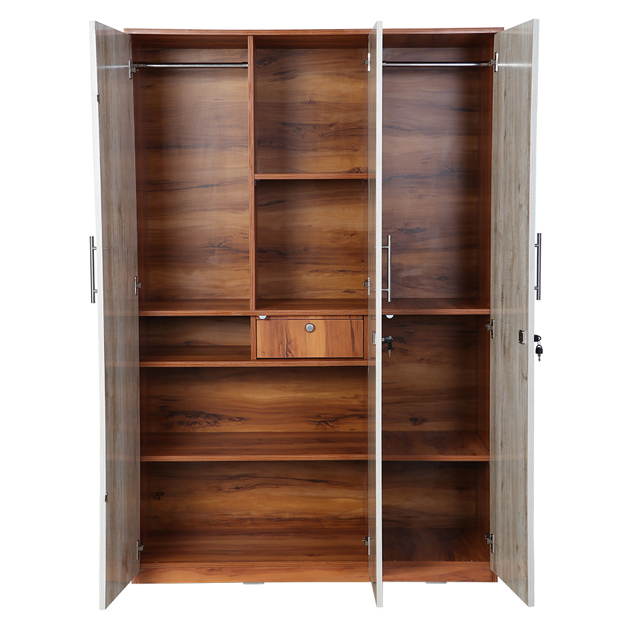 Stylaire 3 Door Wardrobe (Natural Teak & Russian White)-2