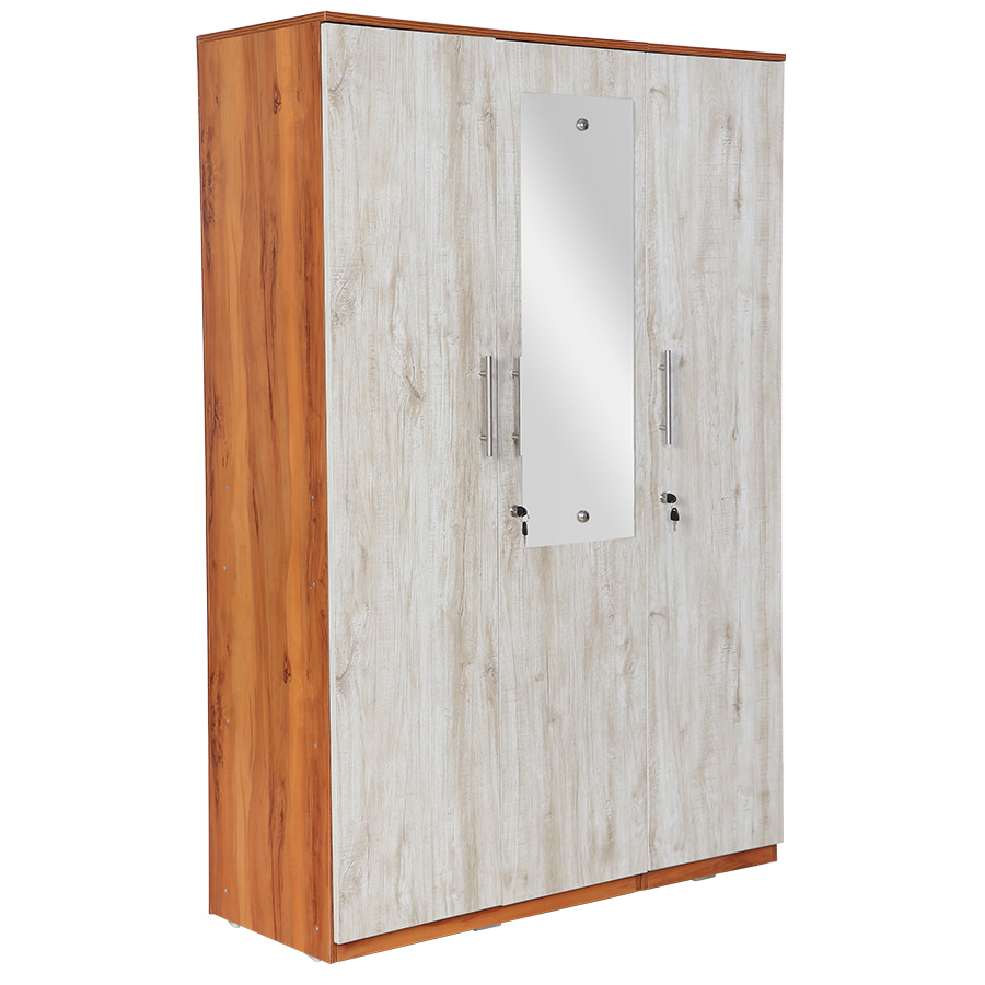 Stylaire 3 Door Wardrobe (Natural Teak & Russian White)-2