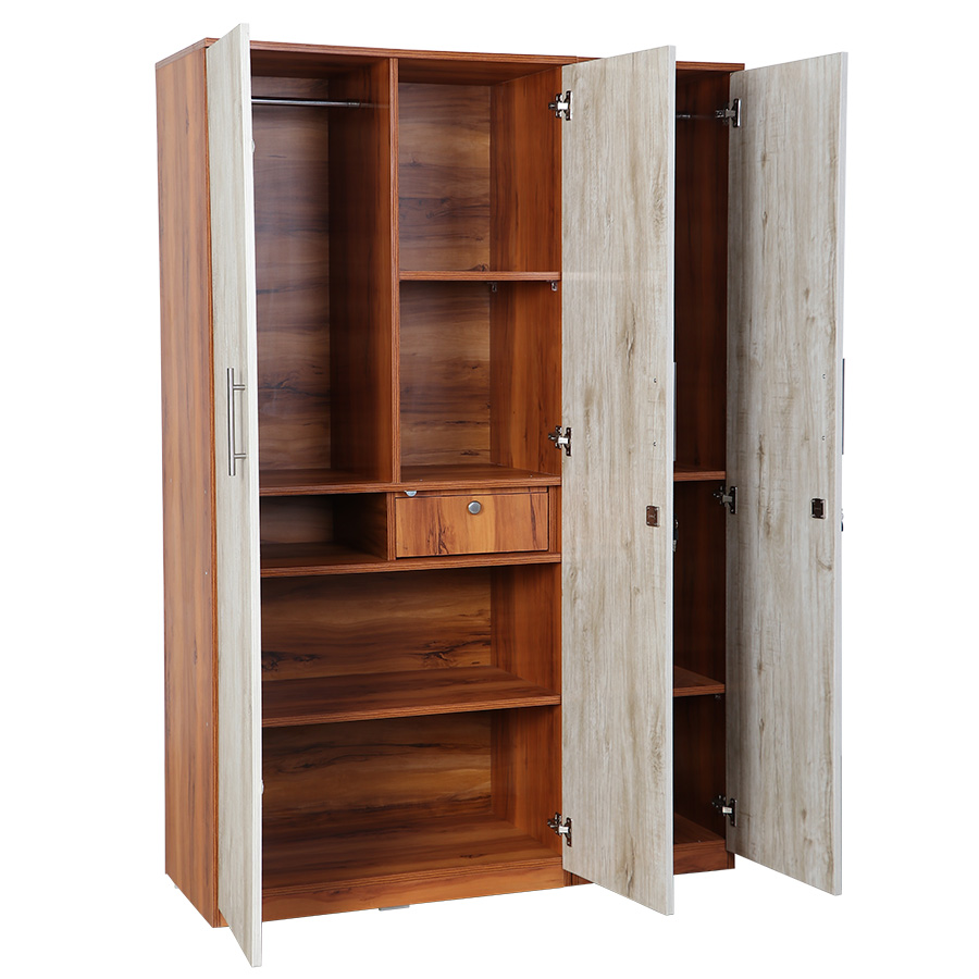 Stylaire 3 Door Wardrobe (Natural Teak & Russian White)-2