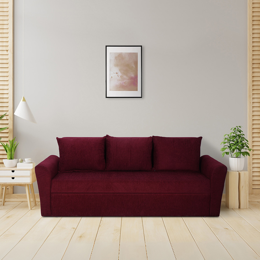 PureRest Fabric Sofa Cum Bed 3 Seater (Burgundy)