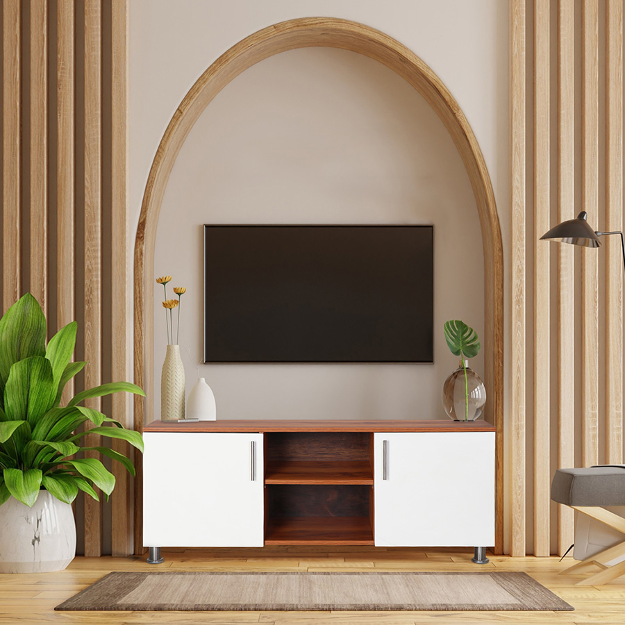 LuxeView TV Unit (Natural Teak & Frosty White)