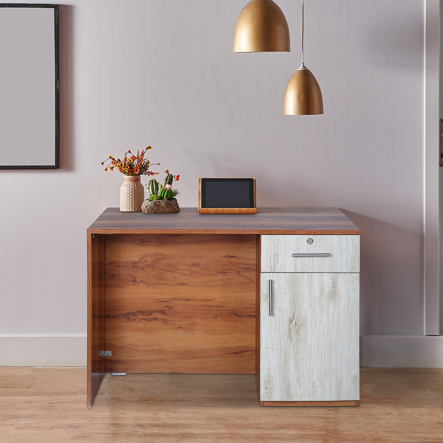 Styla Study Table (Natural Teak & Russian White)