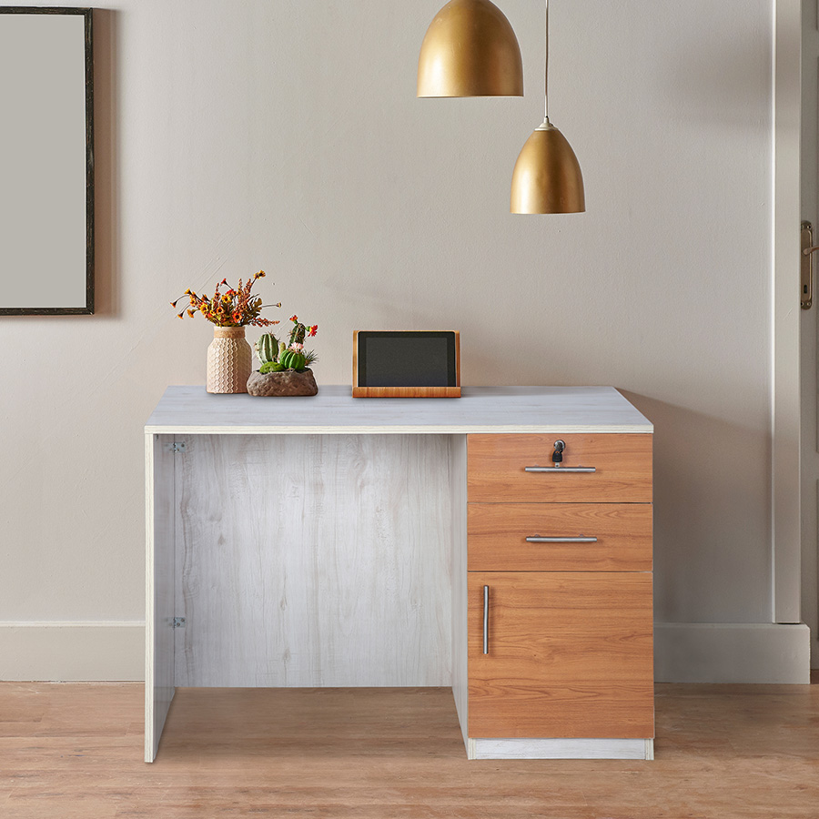 Writo Study Table (Russian White & Natural Teak)